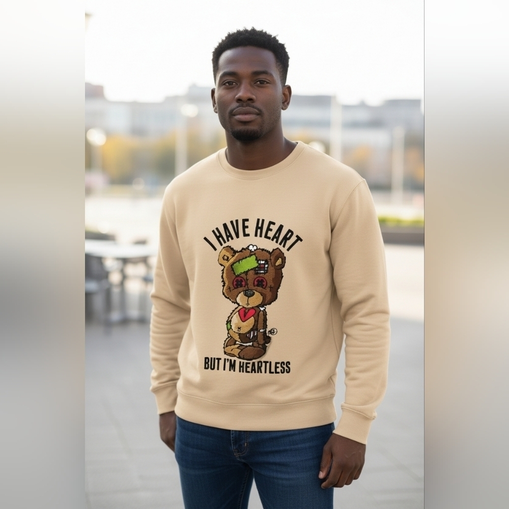 Sniper Gang Heartless Teddy Bear Graphic Crewneck Sweatshirt Tan S